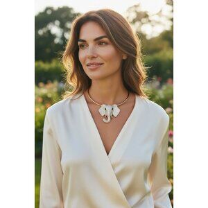 African Elephant Pave Set Rhinestone Choker Statement Necklace & Earring Set NEW